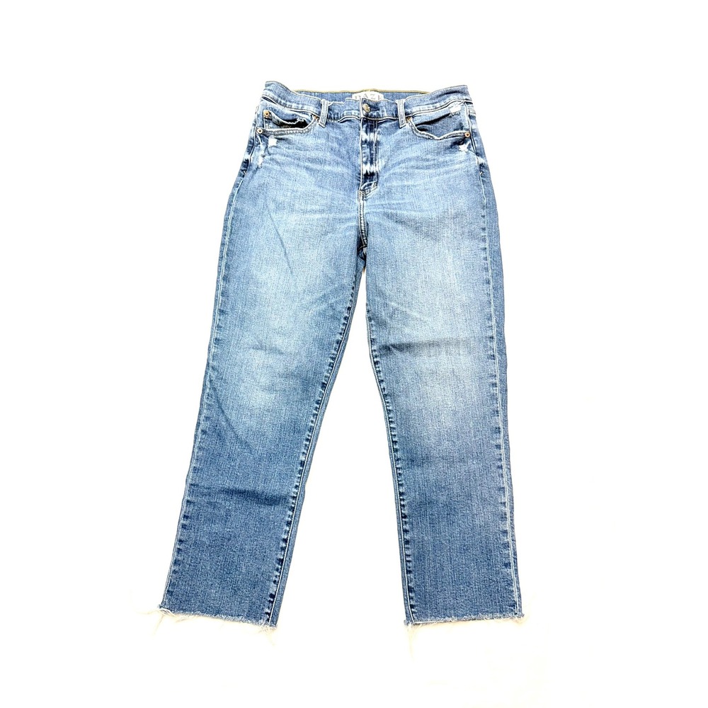 DAZE Womens 31 Light Wash Straight Leg Raw Hem Zip Fly High Rise Jeans L9